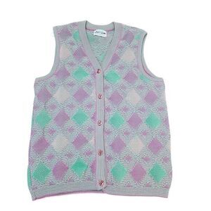 Devon‎ VTG Argyle Vest Button Up Sleeveless Sweater READ DESCRIPTION